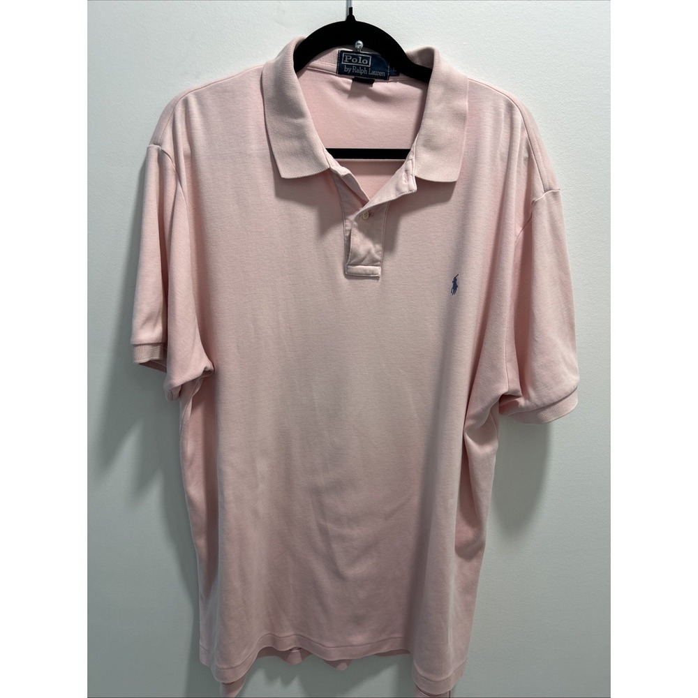 Polo Ralph Lauren Polo Shirt Men's XL Short Sleeve Pink BLUE Logo Pony Cotton